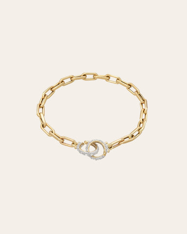 Gold Chain Bracelet with Diamond Handcuffs