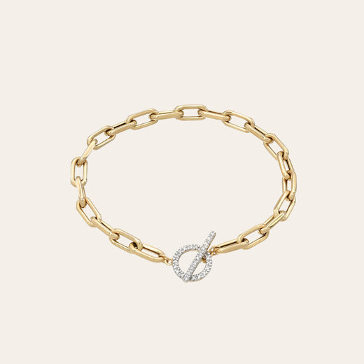 14k Gold Large Open Link Chain Bracelet with Diamond Toggle