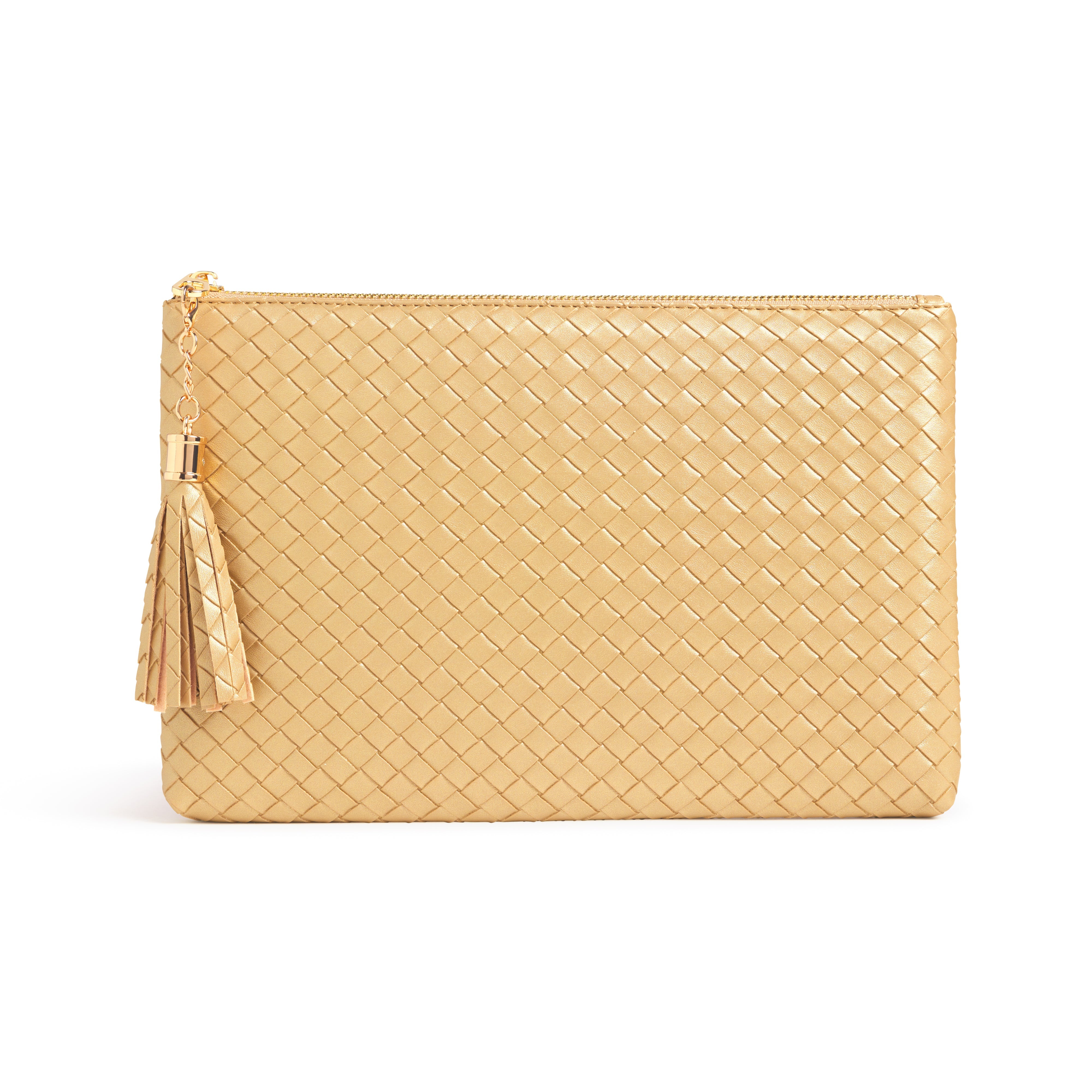 Virginia Wolf Mimi gold woven clutch hotsell bag